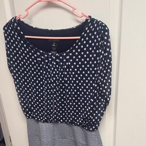 Navy Polka Dot and Gray Dress